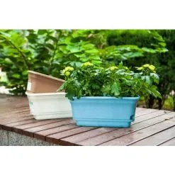EINEMGELD 40CM Self-Watering Plant Pot Rectangular Plastic Planters, Modern Decorative Flower Pot For All Plants, Flowers, Herbs - Beige, Set Of 2 -Indoor Flower Pot 75324468 4