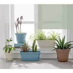 EINEMGELD 40CM Self-Watering Plant Pot Rectangular Plastic Planters, Modern Decorative Flower Pot For All Plants, Flowers, Herbs - Beige, Set Of 2 -Indoor Flower Pot 75324468 5