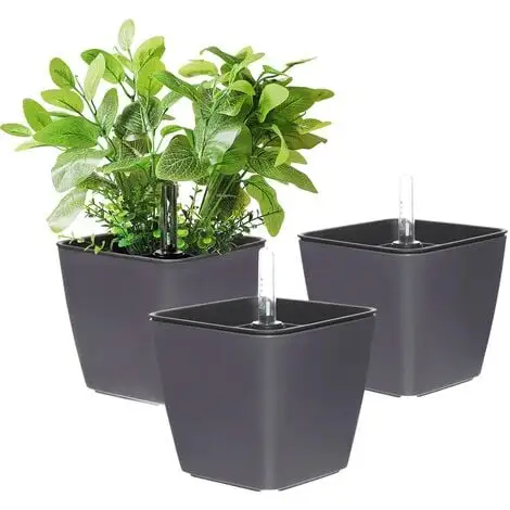 EINEMGELD 13.5CM Self Watering Plastic Flower Pot With Water Level Indicator - Set Of 3 Grey, Pot For Succulent Cactus Herb Planter Container, Modern Decor For Home Office 3 EINEMGELD 13.5CM Self Watering Plastic Flower Pot With Water Level Indicator - Set Of 3 Grey, Pot For Succulent Cactus Herb Planter Container, Modern Decor For Home Office