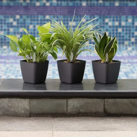 EINEMGELD 13.5CM Self Watering Plastic Flower Pot With Water Level Indicator - Set Of 3 Grey, Pot For Succulent Cactus Herb Planter Container, Modern Decor For Home Office 4 EINEMGELD 13.5CM Self Watering Plastic Flower Pot With Water Level Indicator - Set Of 3 Grey, Pot For Succulent Cactus Herb Planter Container, Modern Decor For Home Office - Image 2