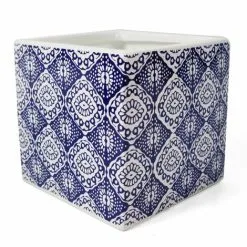 Leaf 12cm Ceramic Cube Planter With Decorative Print Blue Eye