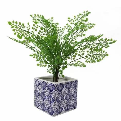 Leaf 12cm Ceramic Cube Planter With Decorative Print Blue Eye 4 Leaf 12cm Ceramic Cube Planter With Decorative Print Blue Eye - Image 2