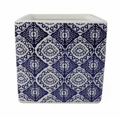 Leaf 12cm Ceramic Cube Planter With Decorative Print Blue Eye 8 Leaf 12cm Ceramic Cube Planter With Decorative Print Blue Eye -Indoor Flower Pot 77245851 3