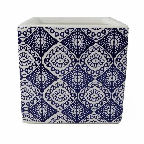 Leaf 12cm Ceramic Cube Planter With Decorative Print Blue Eye 5 Leaf 12cm Ceramic Cube Planter With Decorative Print Blue Eye - Image 3