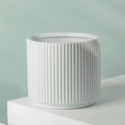 Leaf White Ribbed Ceramic Plant Pot With Bamboo Stand 17 X 17 X 21cm 8 Leaf White Ribbed Ceramic Plant Pot With Bamboo Stand 17 X 17 X 21cm -Indoor Flower Pot 77246088 3