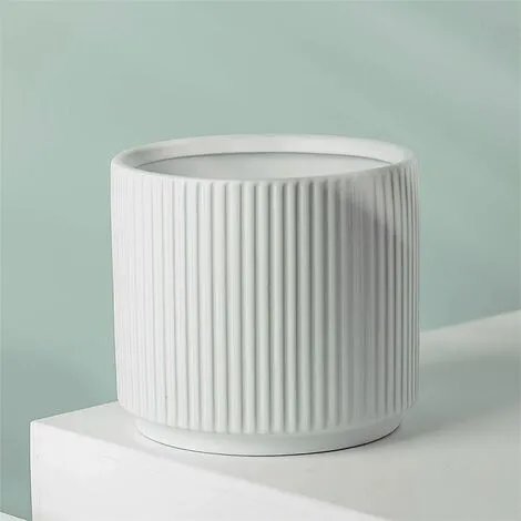 Leaf White Ribbed Ceramic Plant Pot With Bamboo Stand 17 X 17 X 21cm 5 Leaf White Ribbed Ceramic Plant Pot With Bamboo Stand 17 X 17 X 21cm - Image 3