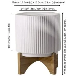 Leaf White Ribbed Ceramic Plant Pot With Bamboo Stand 17 X 17 X 21cm 9 Leaf White Ribbed Ceramic Plant Pot With Bamboo Stand 17 X 17 X 21cm -Indoor Flower Pot 77246088 4
