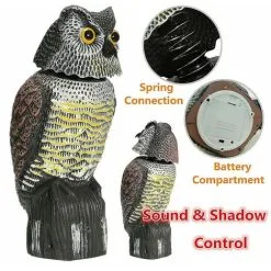 HEGUYEY Koolmei Realistic Birdcage Plastic Owl Scarecrow With Rotating Head And Sound -Indoor Flower Pot 81449543 3