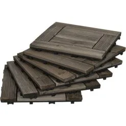 Outsunny 27 Pcs Wooden Interlocking Decking Tiles, 30 X 30 Cm Per Piece, Grey