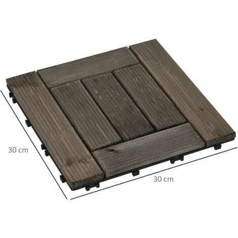 Outsunny 27 Pcs Wooden Interlocking Decking Tiles, 30 X 30 Cm Per Piece, Grey 4 Outsunny 27 Pcs Wooden Interlocking Decking Tiles, 30 X 30 Cm Per Piece, Grey - Image 2