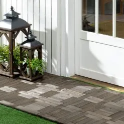 Outsunny 27 Pcs Wooden Interlocking Decking Tiles, 30 X 30 Cm Per Piece, Grey -Indoor Flower Pot 81979225 3