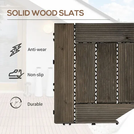 Outsunny 27 Pcs Wooden Interlocking Decking Tiles, 30 X 30 Cm Per Piece, Grey 6 Outsunny 27 Pcs Wooden Interlocking Decking Tiles, 30 X 30 Cm Per Piece, Grey - Image 4