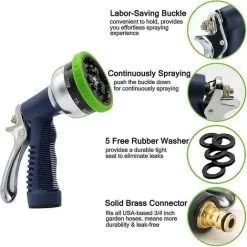 TUMALAGIA Garden Hose Nozzle Heavy Duty Spray 9 Adjustable Modes Metal Garden Hose Sprayer -Indoor Flower Pot 86607505 4
