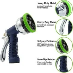 TUMALAGIA Garden Hose Nozzle Heavy Duty Spray 9 Adjustable Modes Metal Garden Hose Sprayer -Indoor Flower Pot 86607968 3