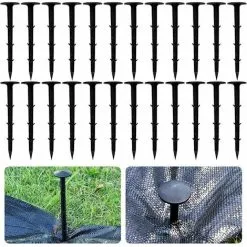 ERHOPE 60 Pack Ground Stakes Anchor Ground Stake With Barb Extra Strong Black Plastic Landscape Weed Cloth For Weed Cloth Securing -