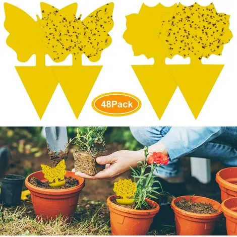 RHAFAYRE 48Pcs Plug-in Fly Trap Yellow Plates Yellow Sticker Plant Protector Against Aphids, Leaf Flies And Vermin, Ideal For Plants On The Balcony Or In The Garden 3 RHAFAYRE 48Pcs Plug-in Fly Trap Yellow Plates Yellow Sticker Plant Protector Against Aphids, Leaf Flies And Vermin, Ideal For Plants On The Balcony Or In The Garden