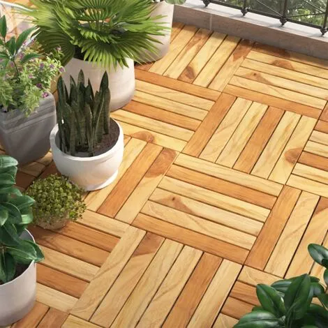 Decking Tiles 10 Pcs 30x30 Cm Solid Wood Teak Vertical Pattern VidaXL 4 Decking Tiles 10 Pcs 30x30 Cm Solid Wood Teak Vertical Pattern VidaXL - Image 2