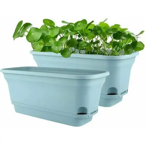 GTA 40cm Self-Watering Flower Pot Rectangle Plastic Planters Modern Decorative Flower Pot For All Plants Flowers Herbs - Blue Set Of 2 3 GTA 40cm Self-Watering Flower Pot Rectangle Plastic Planters Modern Decorative Flower Pot For All Plants Flowers Herbs - Blue Set Of 2