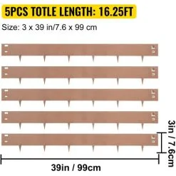 VEVOR Steel Lawn Edging, 5PCS 3"x39" Metal Landscape Edgings, 16.25 Ft Total Length Garden Border, Flexible And Bendable Galvanized Steel Landscaping, Metal Edge For Yard, Lawn, Pathway, Brown -Indoor Flower Pot 92583412 3
