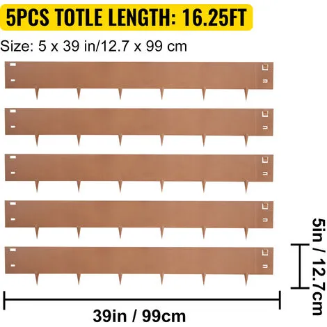 VEVOR Steel Lawn Edging, 5PCS 5"x39" Metal Landscape Edgings, 16.25 Ft Total Length Garden Border, Flexible And Bendable Galvanized Steel Landscaping, Metal Edge For Yard, Lawn, Pathway, Brown 5 VEVOR Steel Lawn Edging, 5PCS 5"x39" Metal Landscape Edgings, 16.25 Ft Total Length Garden Border, Flexible And Bendable Galvanized Steel Landscaping, Metal Edge For Yard, Lawn, Pathway, Brown - Image 3