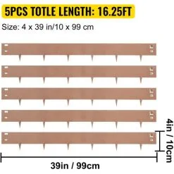 VEVOR Steel Lawn Edging, 5PCS 4"x39" Metal Landscape Edgings, 16.25 Ft Total Length Garden Border, Flexible And Bendable Galvanized Steel Landscaping, Metal Edge For Yard, Lawn, Pathway, Brown -Indoor Flower Pot 92583430 3