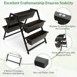 Gymax 3-Tier Vertical Raised Garden Bed Freestanding Garden Planter 5 Container Boxes -Indoor Flower Pot 95215561 3