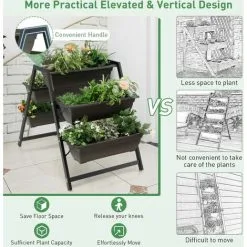 Gymax 3-Tier Vertical Raised Garden Bed Freestanding Garden Planter 5 Container Boxes -Indoor Flower Pot 95215561 4