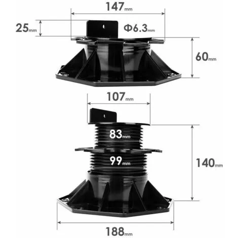 TUMALAGIA Pedestal Bearing 60-140mm Terrace Tiles WPC Terrace Bearing Terrace Support Substructure Supporting Foot Rotating Foot Terrace Support 10x 4 TUMALAGIA Pedestal Bearing 60-140mm Terrace Tiles WPC Terrace Bearing Terrace Support Substructure Supporting Foot Rotating Foot Terrace Support 10x - Image 2