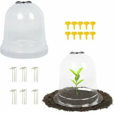 GTA Dome Shaped Garden Cloches For Plants Reusable Mini Greenhouse Set Of 6 19.1cm Deep X 17.9cm High With 18 Ground Stakes And 10 Plant Tags For Outdoor Use 3 GTA Dome Shaped Garden Cloches For Plants Reusable Mini Greenhouse Set Of 6 19.1cm Deep X 17.9cm High With 18 Ground Stakes And 10 Plant Tags For Outdoor Use