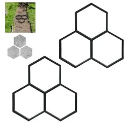 Relaxdays 2 X Paving Mould, Hexagonal Brick Painting, Garden Treads, Concrete Pouring Shape HxWxD 4 X 35,5 X 37 Cm, Black