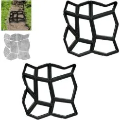 Relaxdays 2 X Paving Mould, 9 Chambers, HxWxD: 4 X 42 X 42 Cm, Painting Stones, Garden Treads, Concrete Pouring Shaper, Black