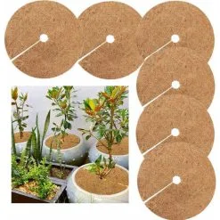 PENY Coco Plant Mat, Coco Mulching Disc, Winter Protection For Potted Plants, Protect Potted Plant Roots From Frost 30cm 6Pcs