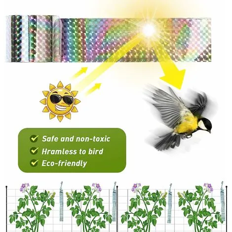 Way Holographic Tape For Birds, 4.8CM80M Double Sided Reflective Tape For Birds, Anti Pigeon Birds Reflective Belt, Bird Scare Tape For Gardens, Orchards 4 Way Holographic Tape For Birds, 4.8CM80M Double Sided Reflective Tape For Birds, Anti Pigeon Birds Reflective Belt, Bird Scare Tape For Gardens, Orchards - Image 2