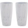Beliani Set Of 2 Outdoor Indoor Plant Flower Pots Tall Round 32 Cm Marble Effect Limenari -Indoor Flower Pot 99598932 1