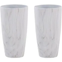 Beliani Set Of 2 Outdoor Indoor Plant Flower Pots Tall Round 32 Cm Marble Effect Limenari